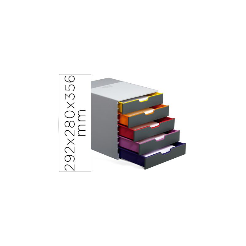Fichero cajones de sobremesa durable varicolor apilables 5 cajones plastico 292x280x356 mm