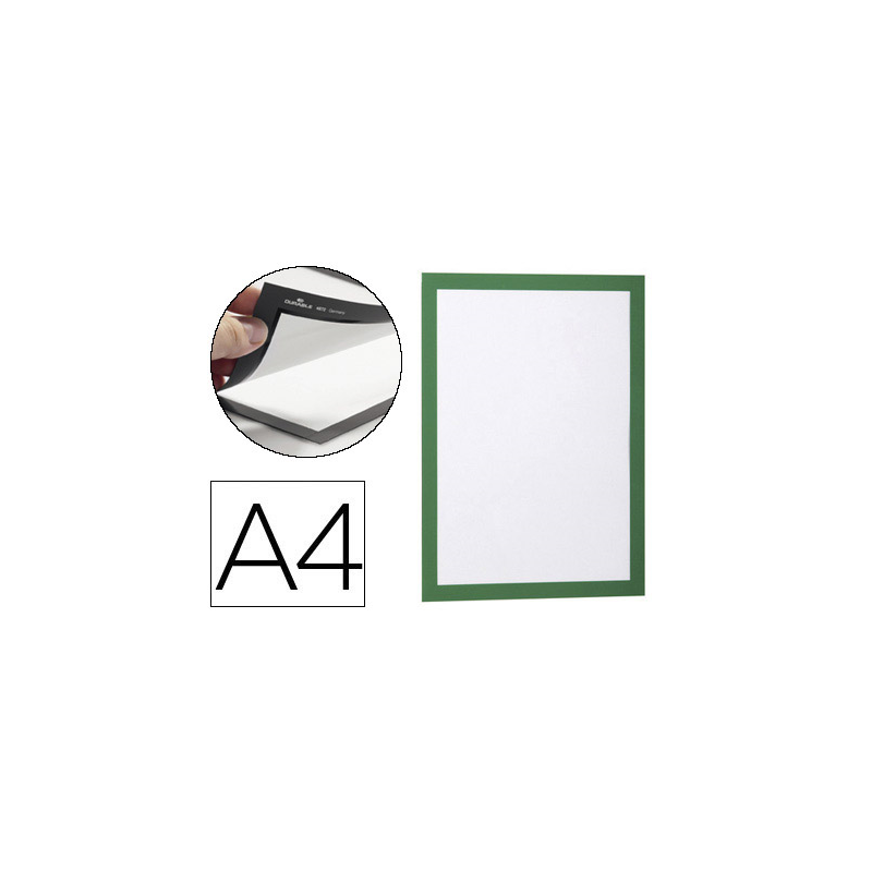 Marco porta anuncios durable magnetico din a4 dorso adhesivo removible color verde pack de 2 unidades
