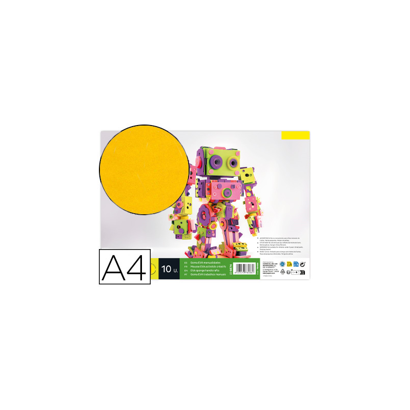 Goma eva liderpapel din a4 60g/m2 espesor 1,5mm amarillo paquete de 10 hojas