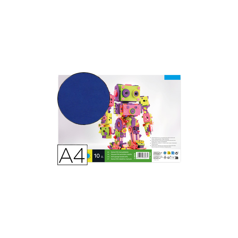 Goma eva liderpapel din a4 60g/m2 espesor 1,5mm azul paquete de 10 hojas