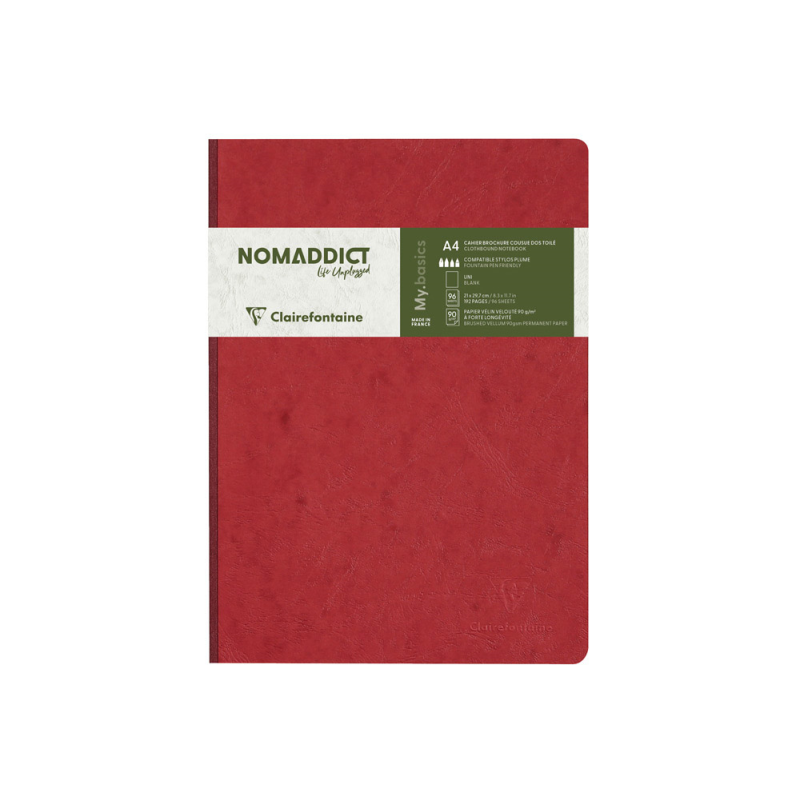 Cuaderno cosido clairefontaine din a4 tapa dura 96 hojas liso 90 gr color rojo
