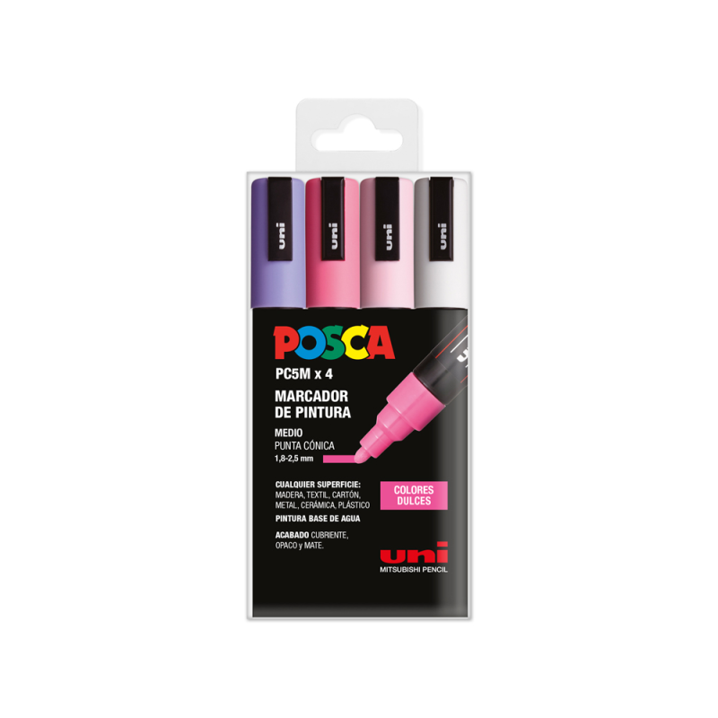 Rotulador uni posca pc-5m/4c estuche de 4 unidades colores dulces surtidos