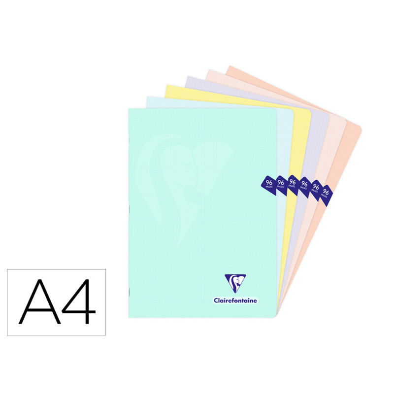 Libreta clairefontaine din a4 tapa plastico translucido flexible 48 hojas 90 gr cuadro 5 mm colores pastel