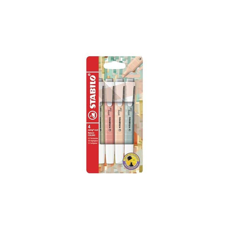 Rotulador stabilo fluorescente swing cool nature colors estuche de 4 unidades colores surtidos
