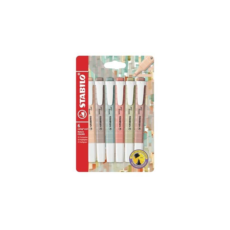 Rotulador stabilo fluorescente swing cool nature colors estuche de 6 unidades colores surtidos