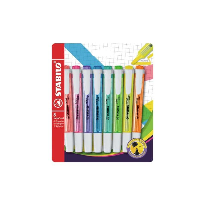 Rotulador stabilo fluorescente swing cool estuche 8 unidades colores surtidos