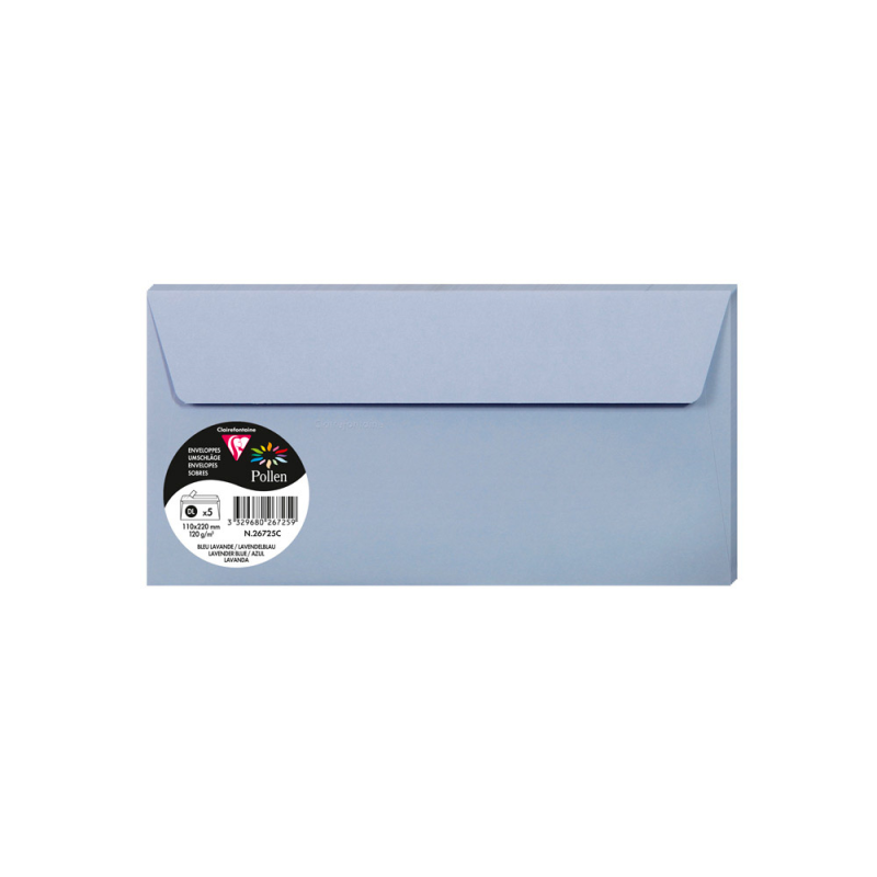 Sobre clairefontaine pollen 110x220 mm azul lavanda pack de 5 unidades
