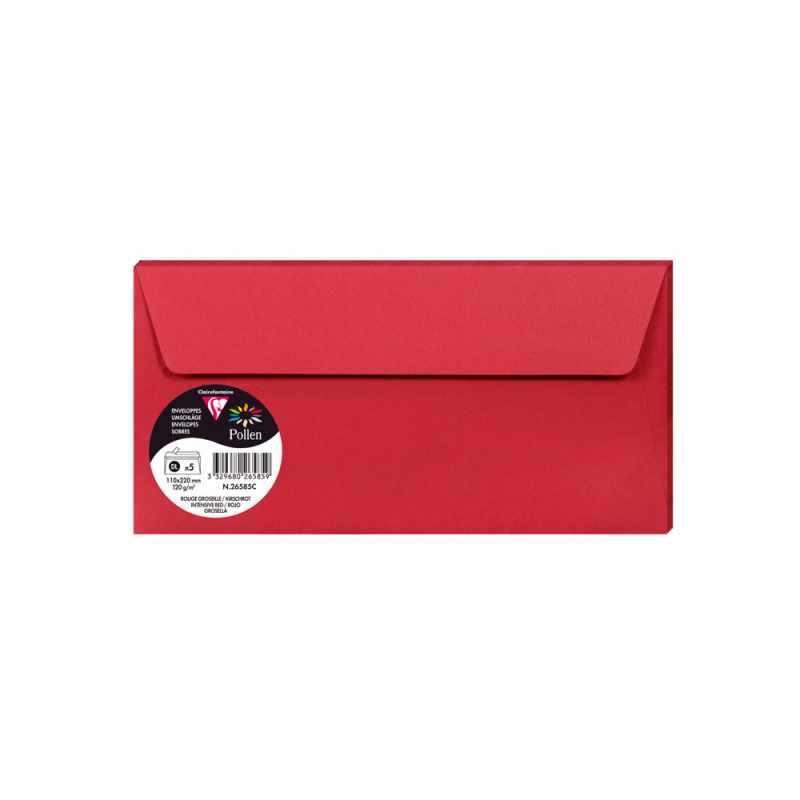 Sobre clairefontaine pollen 110x220 mm rojo grosella pack de 5 unidades