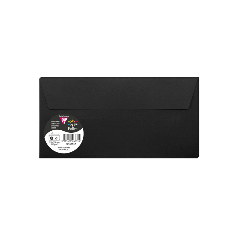Sobre clairefontaine pollen 110x220 mm negro pack de 5 unidades
