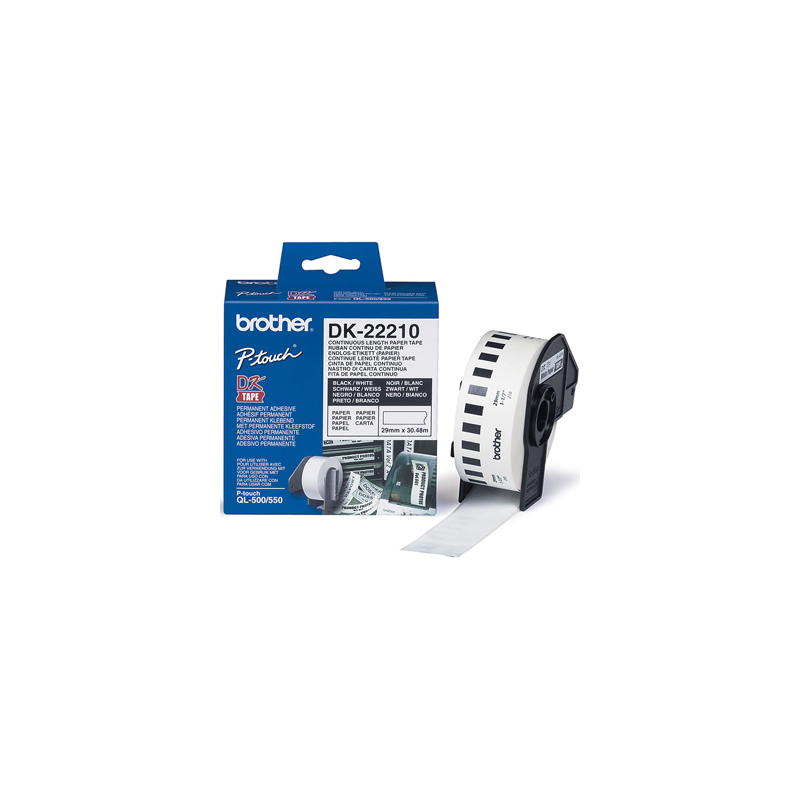 Cinta de papel continuo brother dk-22210 para impresoras ql -29mmx30,48mts-