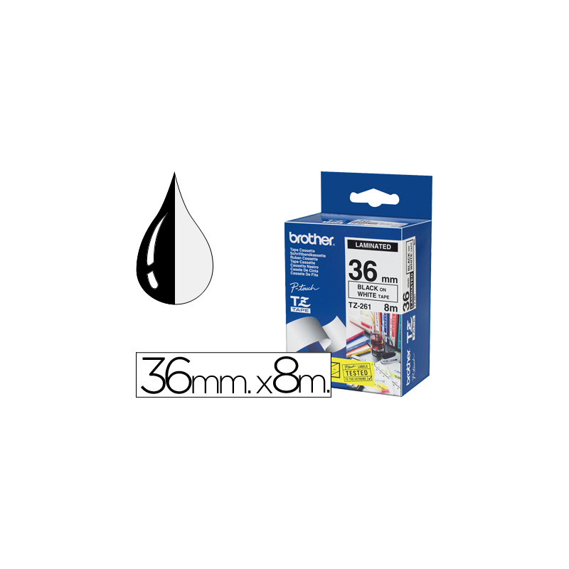 Cinta brother tze261 blanco-negro 36mm longitud 8 mt