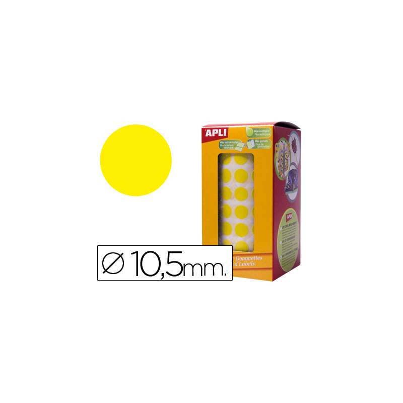 Gomets autoadhesivos circulares 10,5mm amarillo rollo de 5192 unidades