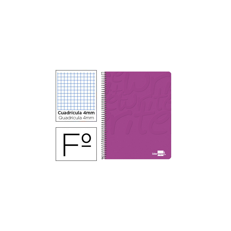 Cuaderno espiral liderpapel folio write tapa blanda 80h 60gr cuadro 4mm con margen color rosa