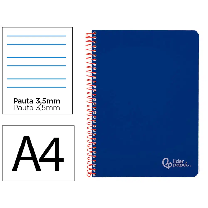 Cuaderno espiral liderpapel a4 witty tapa dura 80h 90gr pauta 3,5mm con margen color azul oscuro