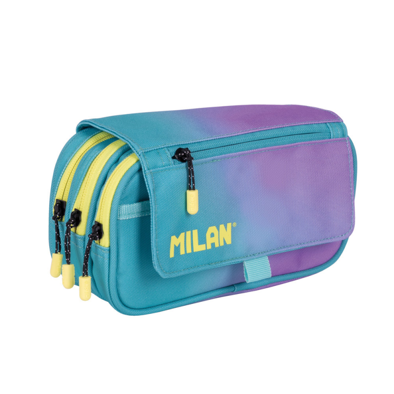 Estuche portatodo milan sunset 4 cremalleras con solapa turquesa 240x130x80 mm