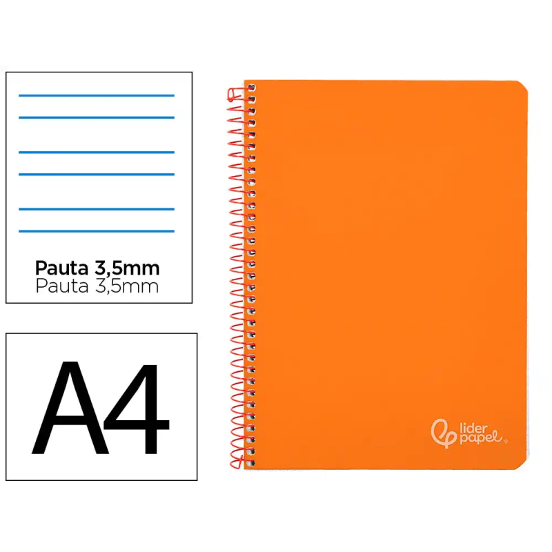 Cuaderno espiral liderpapel a4 witty tapa dura 80h 90gr pauta 3,5mm con margen color naranja