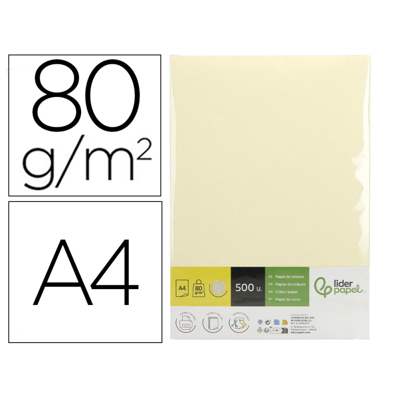Papel color liderpapel din a4 80 gr crema paquete de 500 hojas