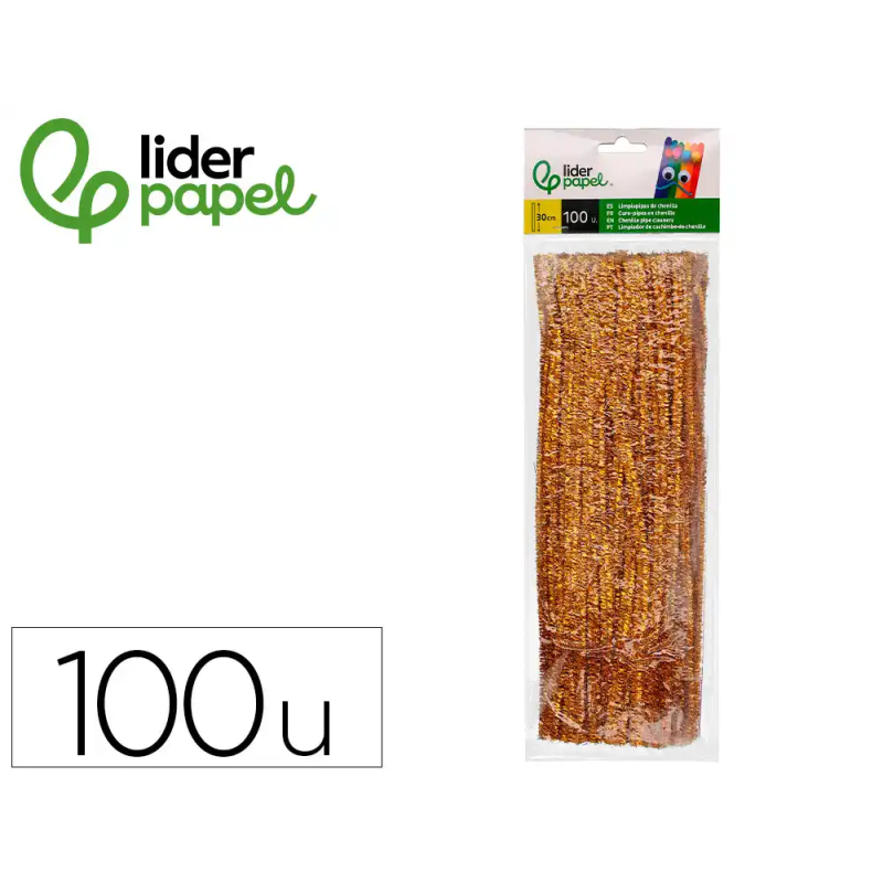 Limpiapipas de chenilla liderpapel 30 cm color oro bolsa de 100 unidades