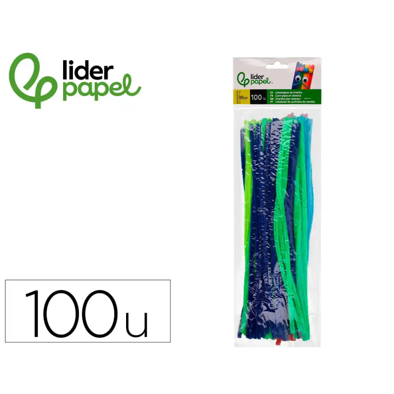 Limpiapipas de chenilla liderpapel 30 cm colores mate surtidos bolsa de 100 unidades