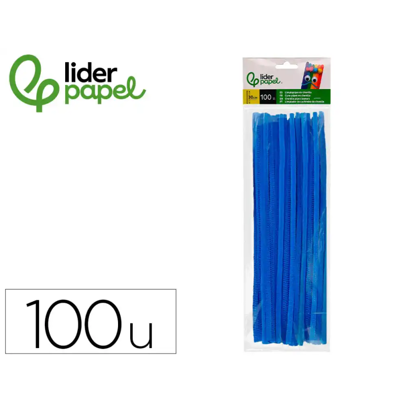 Limpiapipas de chenilla liderpapel 30 cm color azul mate bolsa de 100 unidades