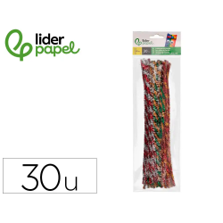 Limpiapipas de chenilla liderpapel 30 cm dos colores brillantes surtidos bolsa de 30 unidades