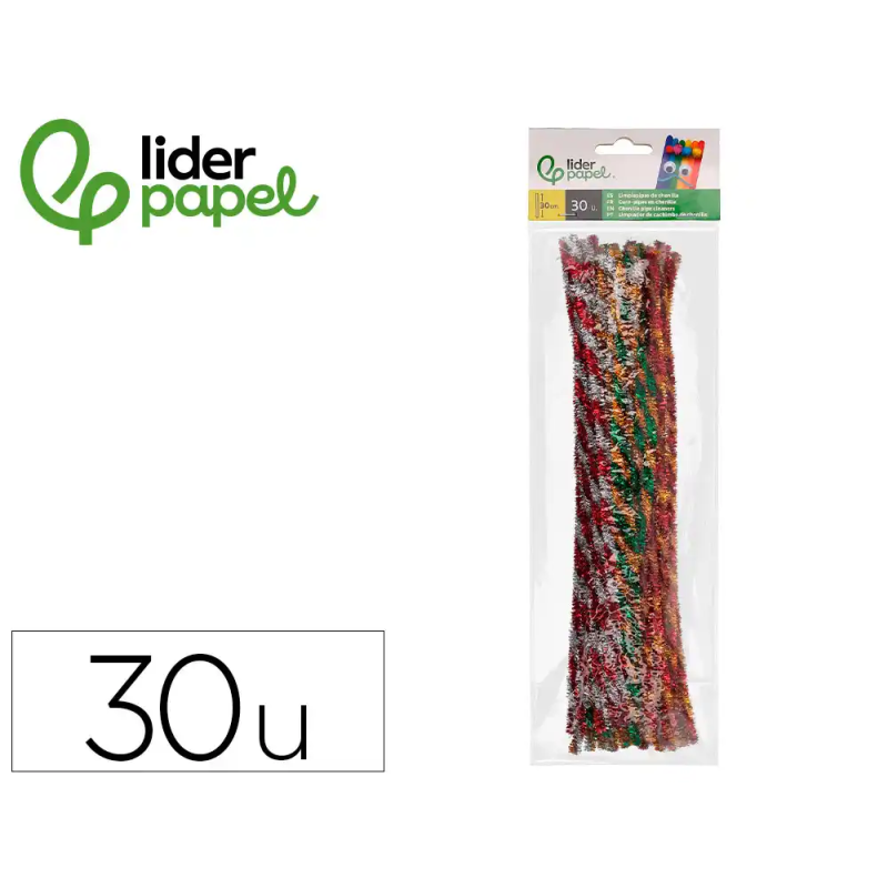Limpiapipas de chenilla liderpapel 30 cm dos colores brillantes surtidos bolsa de 30 unidades