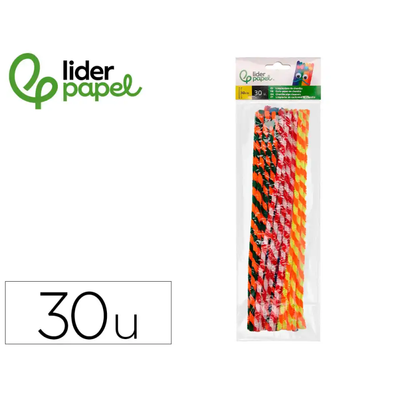 Limpiapipas de chenilla liderpapel 30 cm dos colores mate surtidos bolsa de 30 unidades