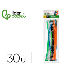 Limpiapipas de chenilla liderpapel 30 cm colores mate surtidos bolsa de 30 unidades