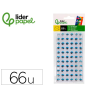 Ojo adhesivo liderpapel 10 mm con pupila negra y pestaña de color azul pack de 66 unidades
