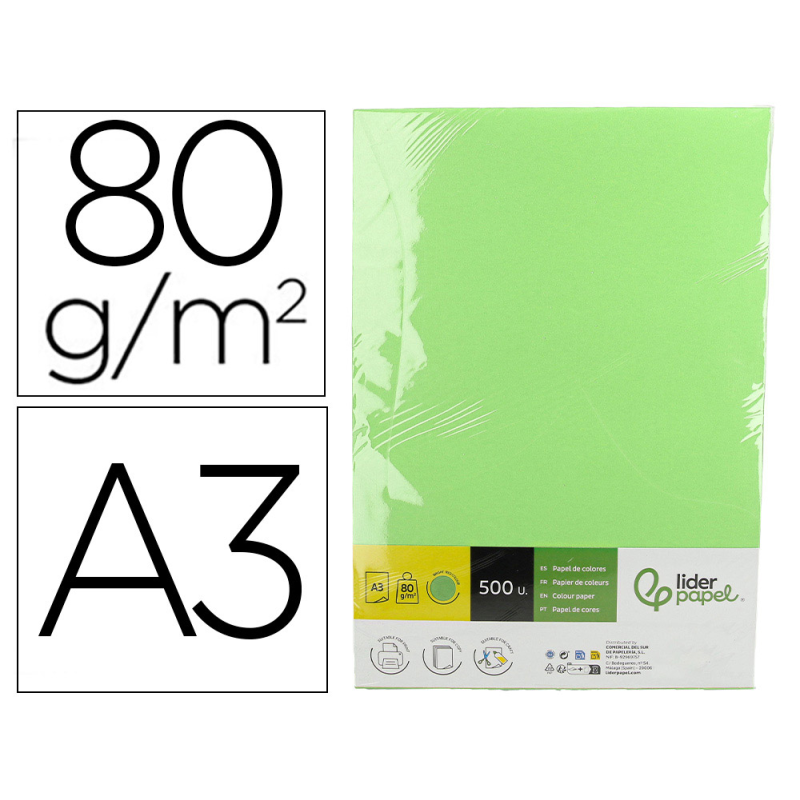 Papel color liderpapel din a3 80 gr verde paquete de 500 hojas