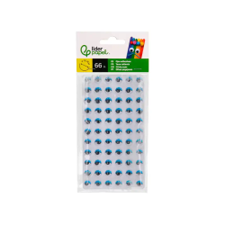 Ojo adhesivo liderpapel 10 mm con pupila negra y pestaña de color azul pack de 66 unidades