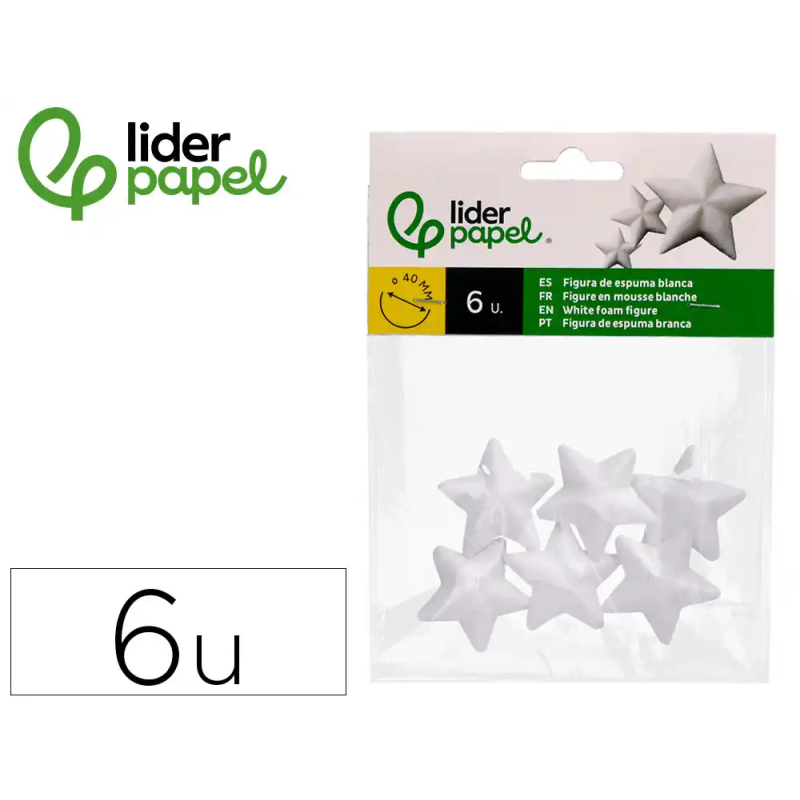 Figura de espuma blanca liderpapel estrella de 4 cm bolsa con 6 unidades