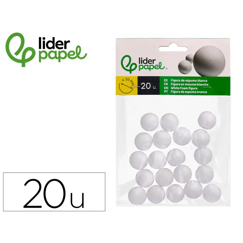 Figura de espuma blanca liderpapel bola de 2 cm bolsa con 20 unidades