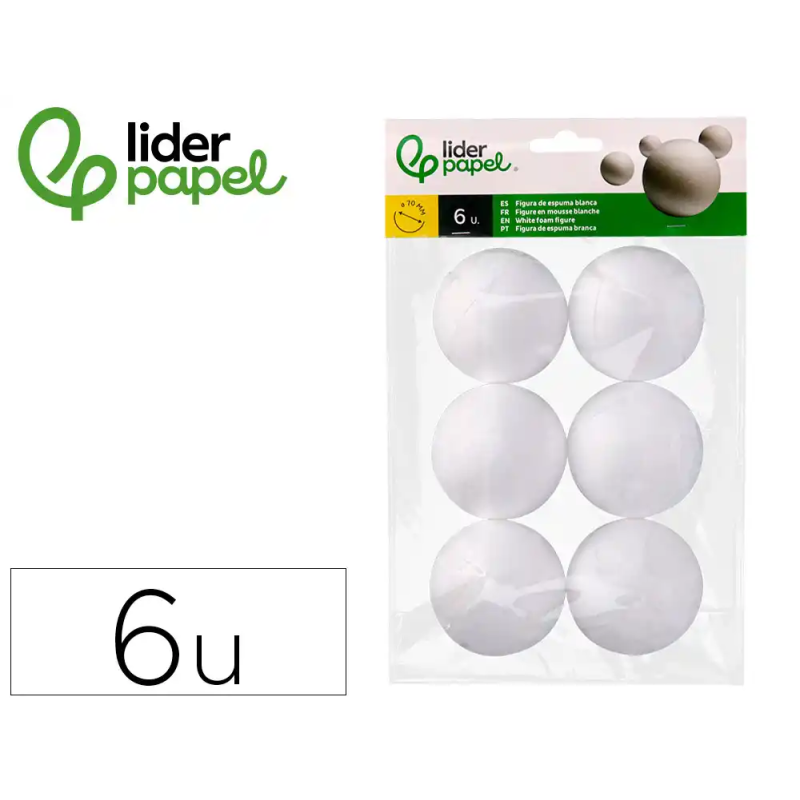 Figura de espuma blanca liderpapel bola de 7 cm bolsa con 6 unidades