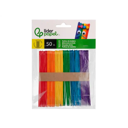 Palitos de madera liderpapel colores surtidos 11,4x1 cm bolsa con 50 unidades