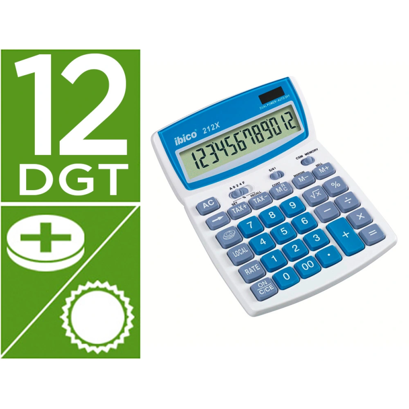Calculadora ibico 212x sobremesa 12 digitos color blanco / azul 140x32x190 mm