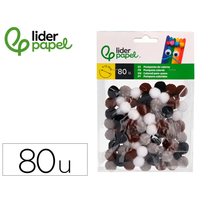 Pompones de colores liderpapel 1,5 cm tonalidades neutras bolsa con 80 unidades