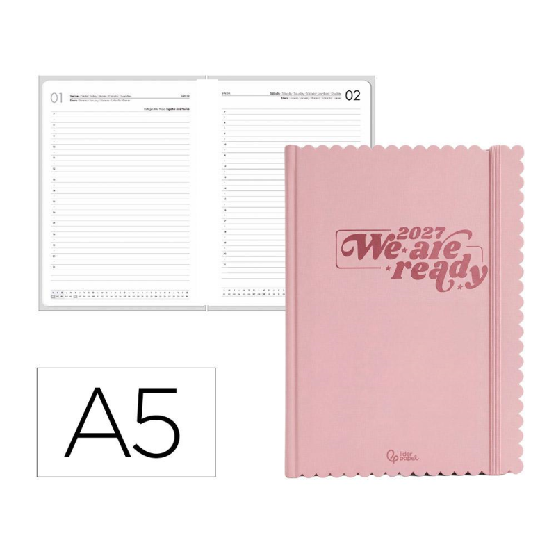 Agenda oficina liderpapel 2027 encuadernada cloudy dia pagina a5 bilingue 70g papel fsc design 1