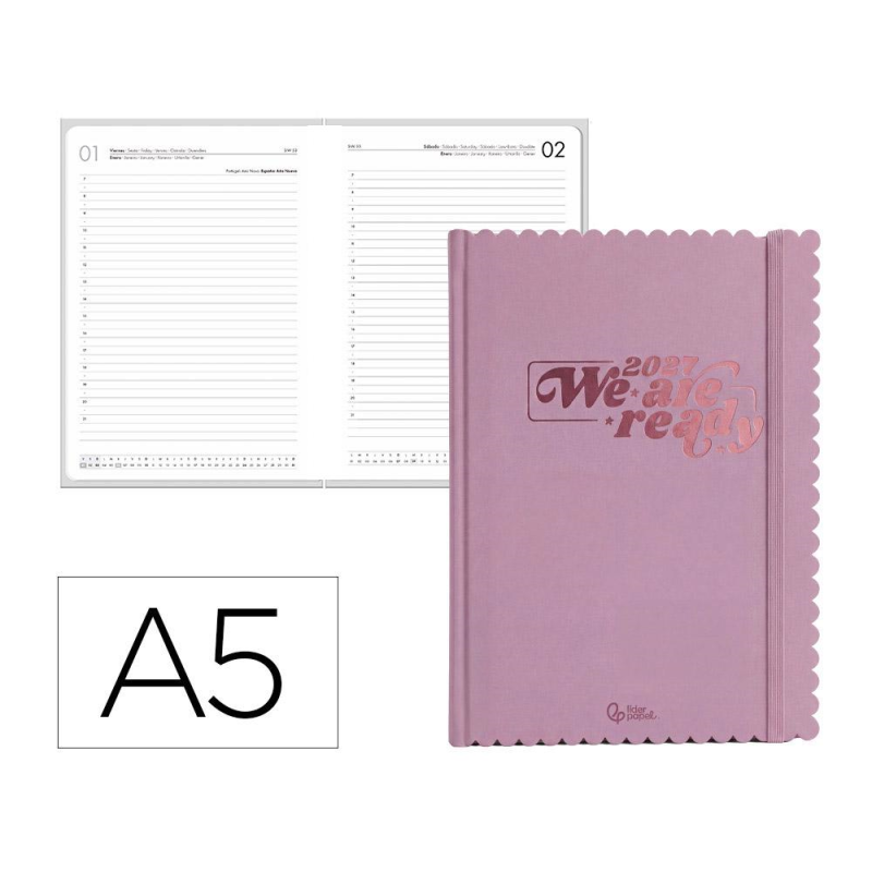 Agenda oficina liderpapel 2027 encuadernada cloudy dia pagina a5 bilingue 70g papel fsc design 2