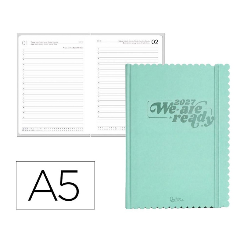 Agenda oficina liderpapel 2027 encuadernada cloudy dia pagina a5 bilingue 70g papel fsc design 3