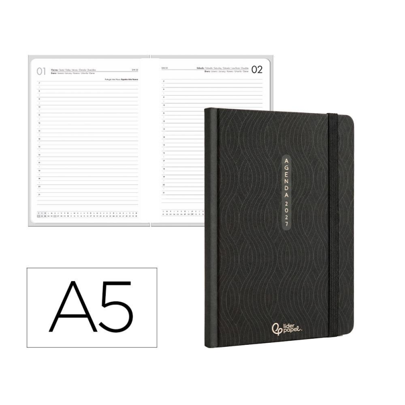 Agenda oficina liderpapel 2027 encuadernada nomi man dia pagina a5 bilingue 70g papel fsc design 1