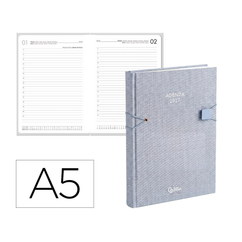 Agenda oficina liderpapel 2027 encuadernada elastic closure dia pagina a5 bilingue 70g papel fsc design