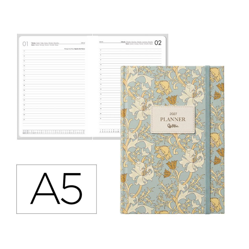 Agenda oficina liderpapel 2027 encuadernada fantasy elegant dia pagina a5 bilingue 70g papel fsc design