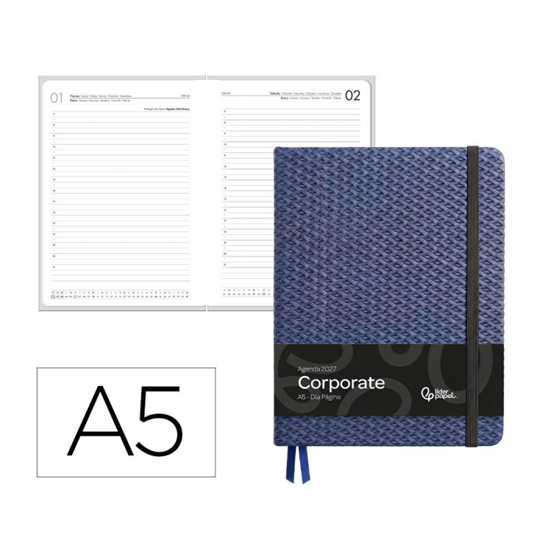 Agenda oficina liderpapel 2027 encuadernada corporate b dia pagina a5 bilingue 70g papel fsc design 2