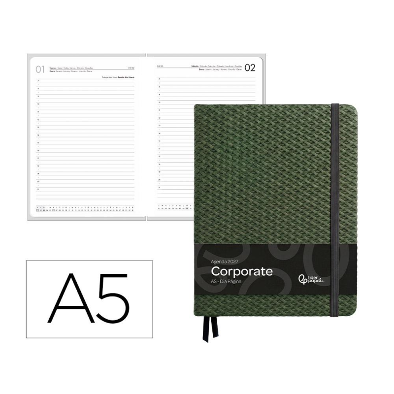 Agenda oficina liderpapel 2027 encuadernada corporate b dia pagina a5 bilingue 70g papel fsc design 3