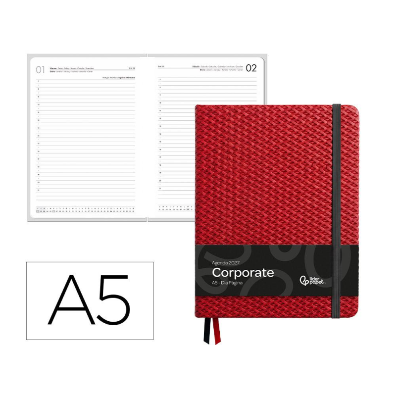 Agenda oficina liderpapel 2027 encuadernada corporate b dia pagina a5 bilingue 70g papel fsc design 4