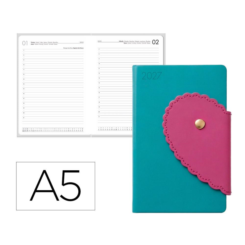 Agenda oficina liderpapel 2027 encuadernada heart closure dia pagina a5 bilingue 70g papel fsc design