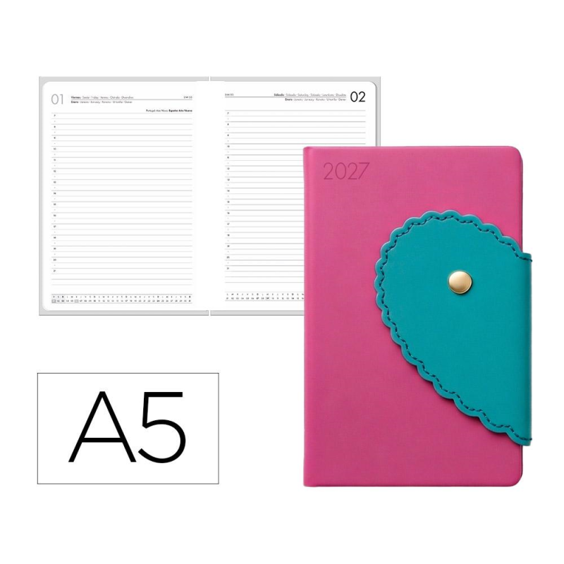 Agenda oficina liderpapel 2027 encuadernada heart closure dia pagina a5 bilingue 70g papel fsc design