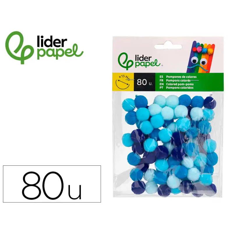 Pompones de colores liderpapel 1,5 cm tonalidades azules bolsa con 80 unidades