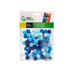 Pompones de colores liderpapel 1,5 cm tonalidades azules bolsa con 80 unidades
